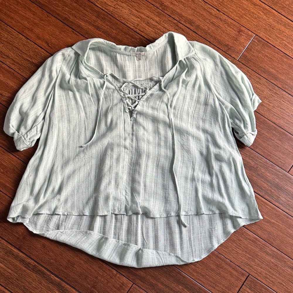 Urban Outfitters Mint Green Lace-Up Peasant Blouse